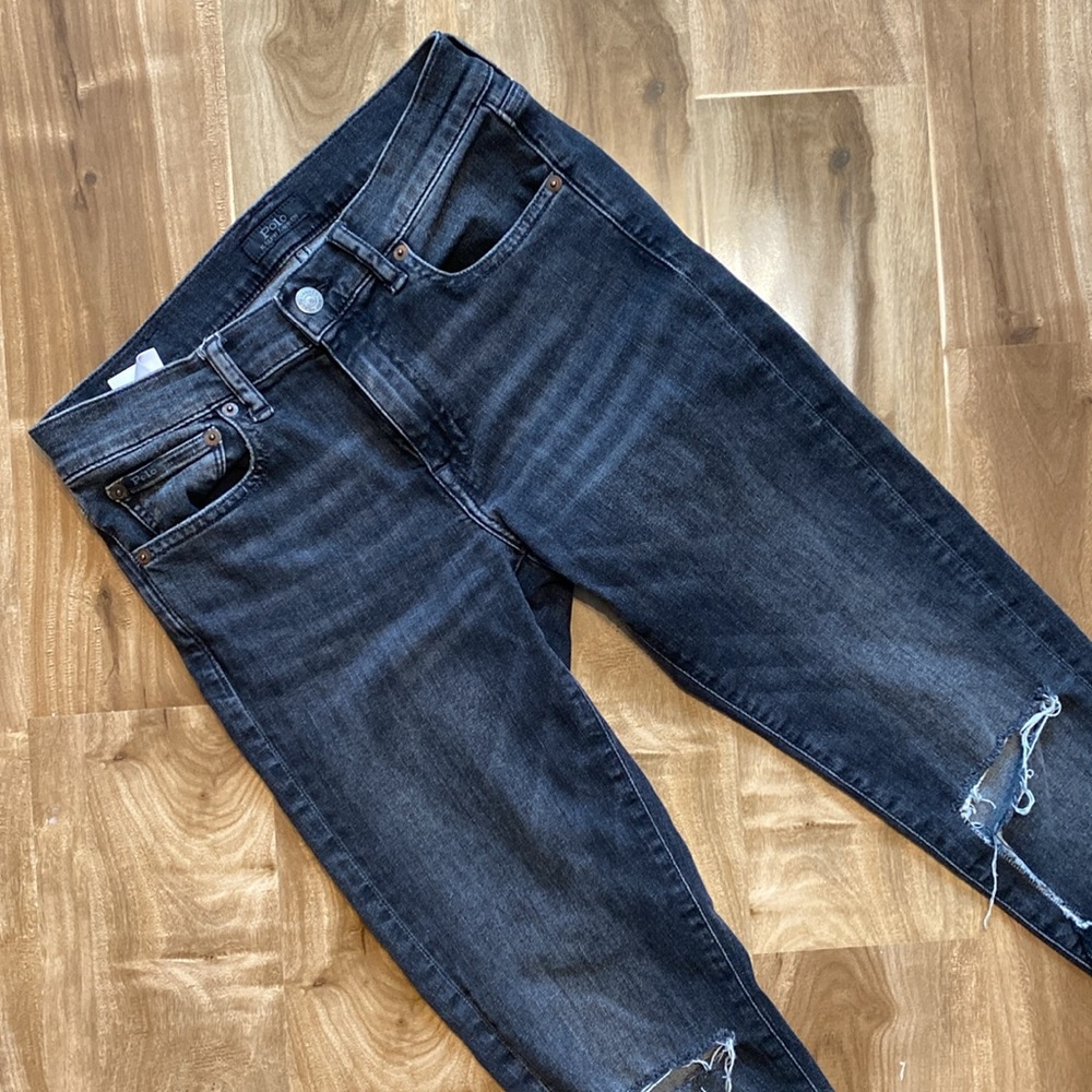 Polo Ralph Lauren - Tompkins Black Ripped Distressed Skinny Jeans Ankle Crop